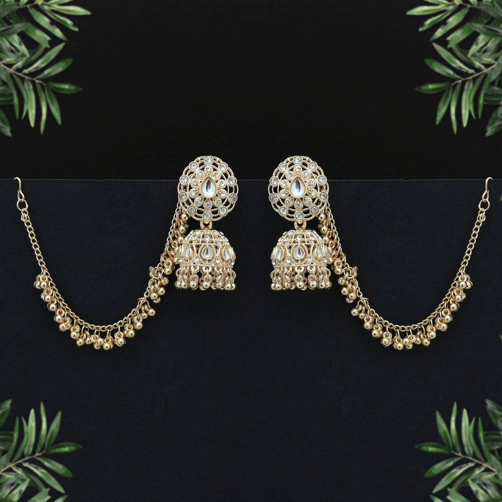 White Color Kundan Earrings Traditional Bridal Style