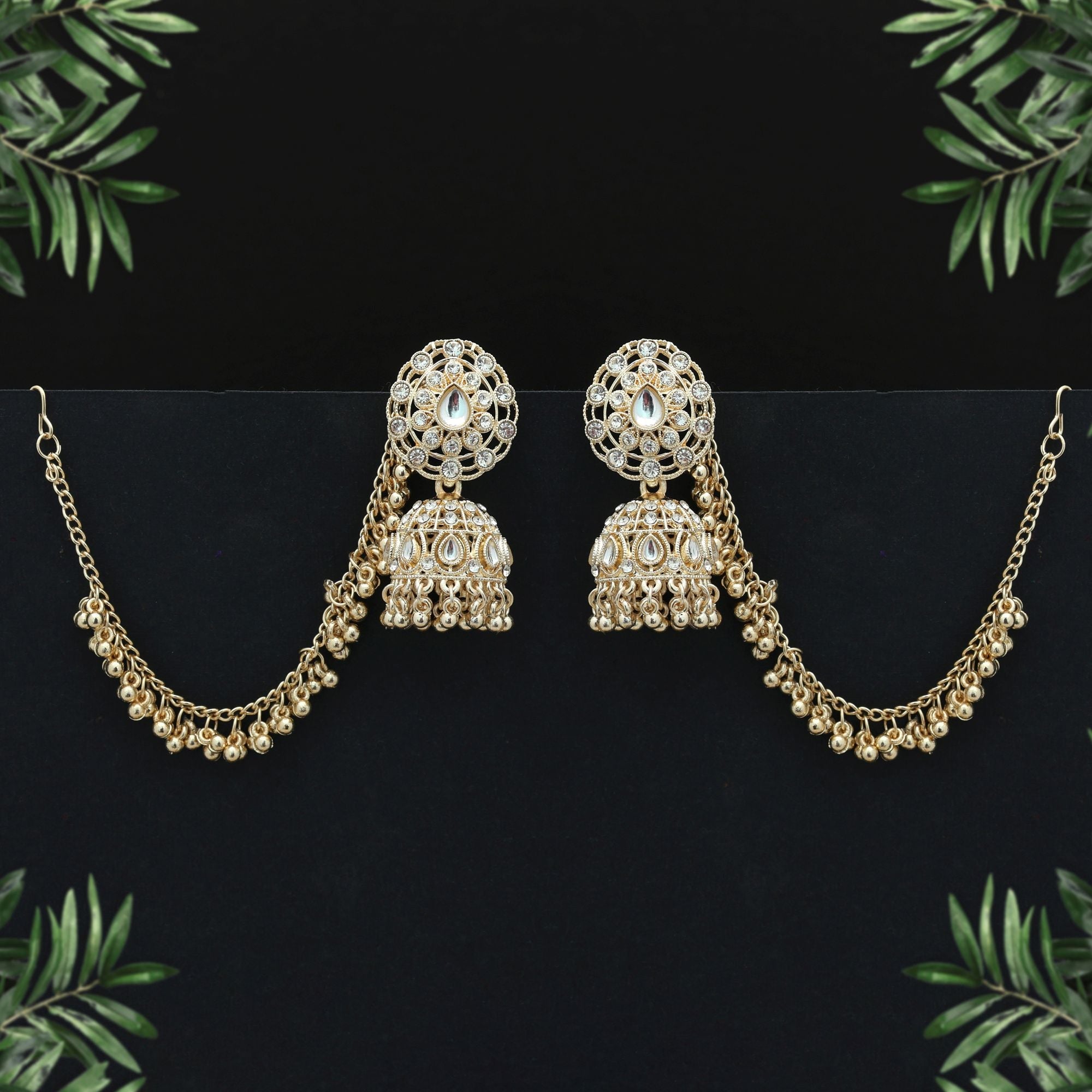 White Color Kundan Earrings Traditional Bridal Style