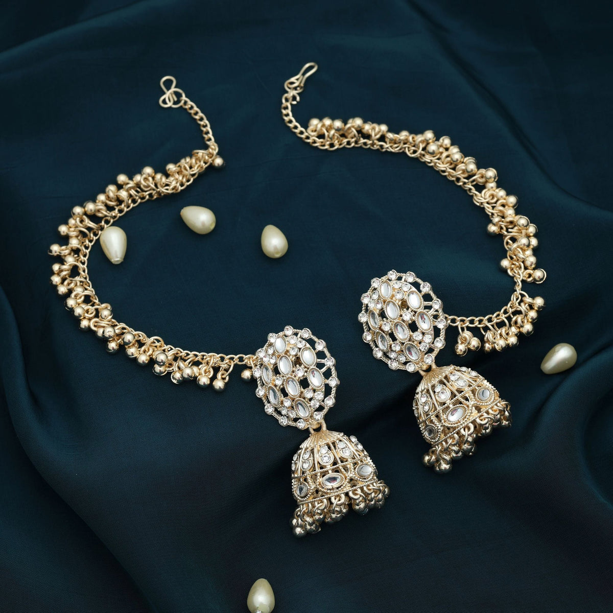 White Color Kundan Earrings Festive Style