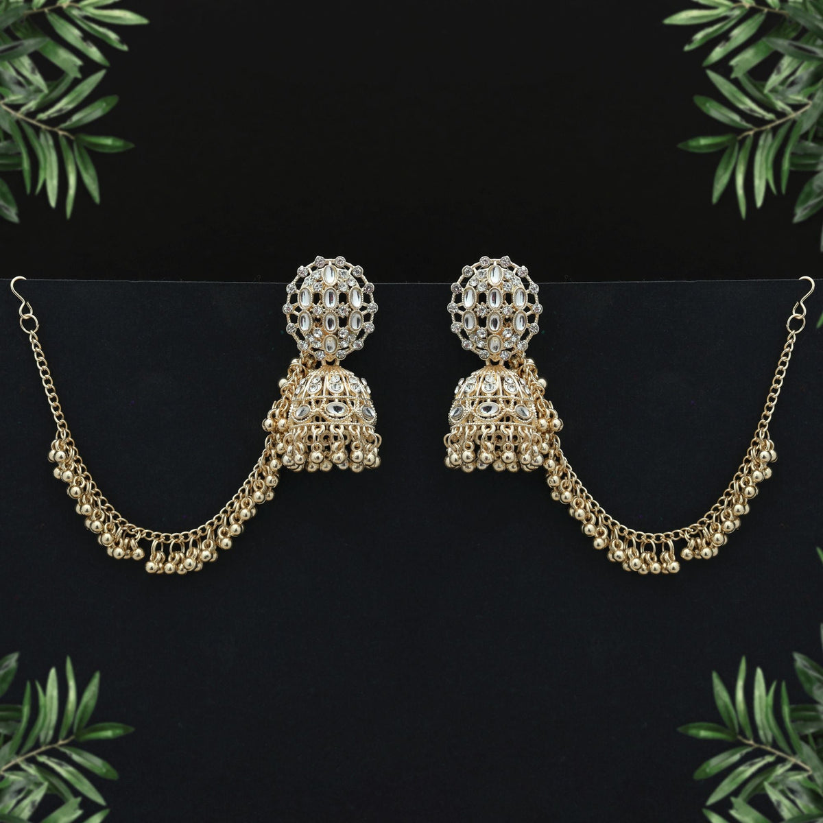 White Color Kundan Earrings Festive Style
