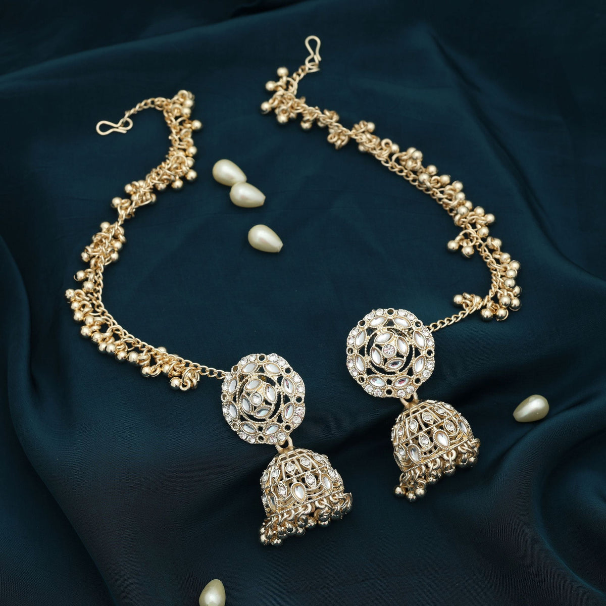 White Color Kundan Earrings Party Wear
