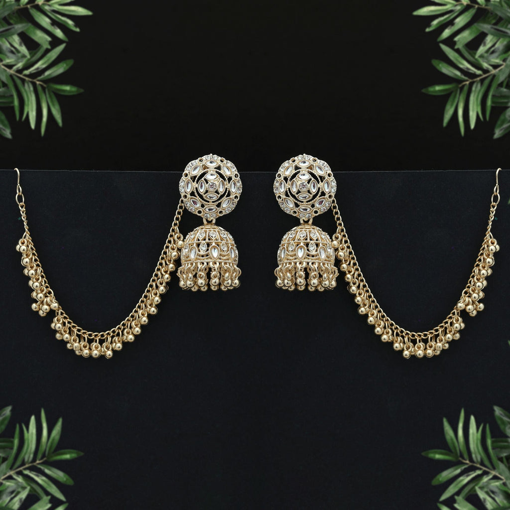 White Color Kundan Earrings Party Wear