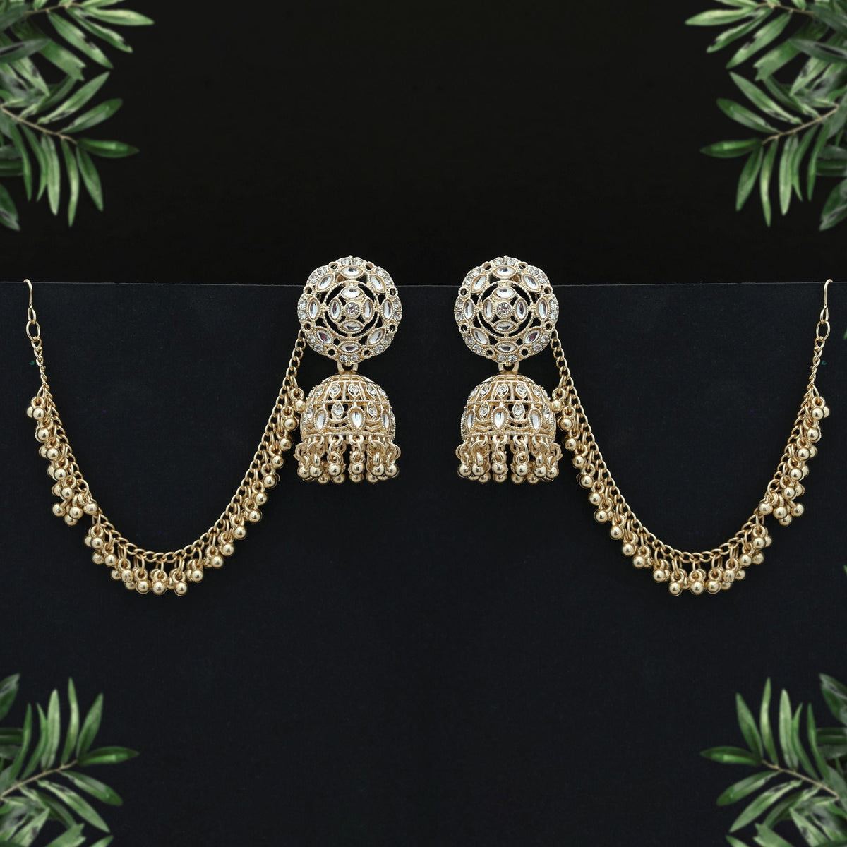 White Color Kundan Earrings Party Wear