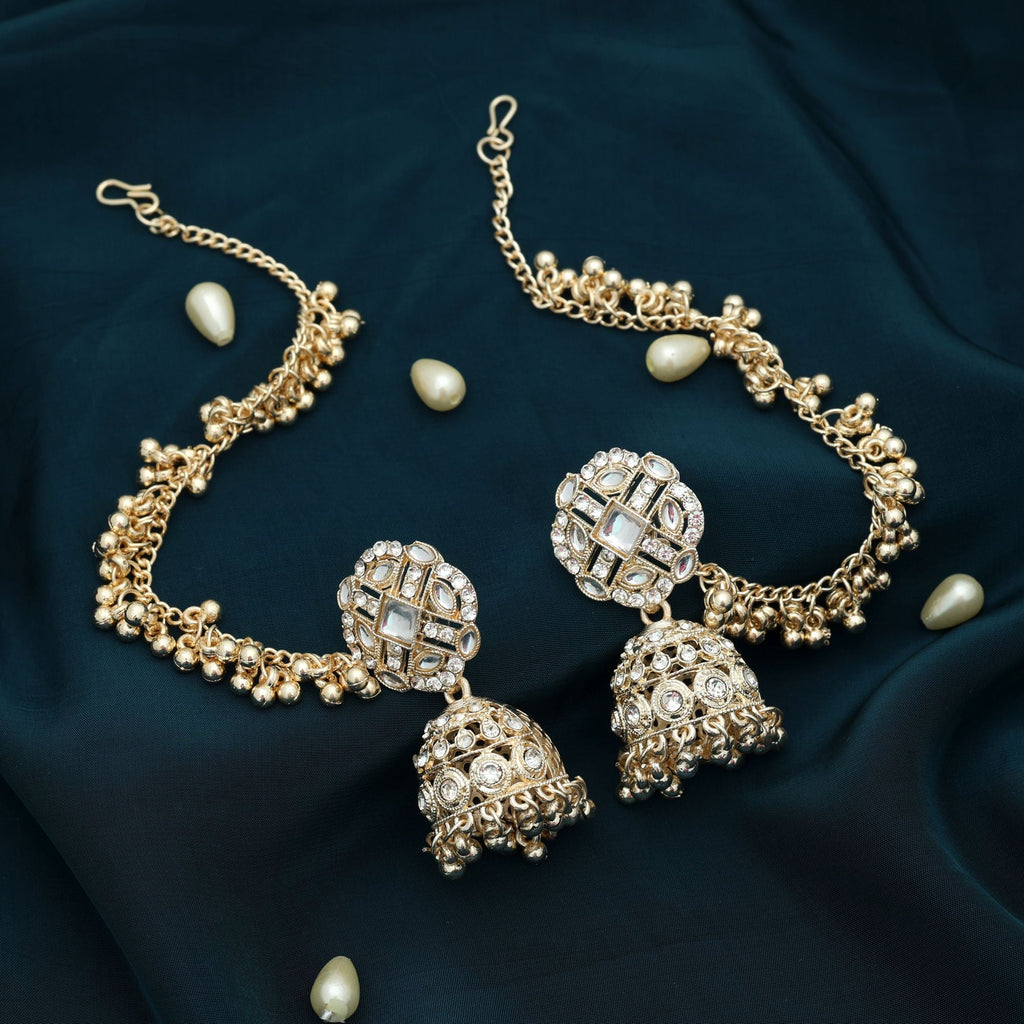 White Color Kundan Earrings Ethnic Style