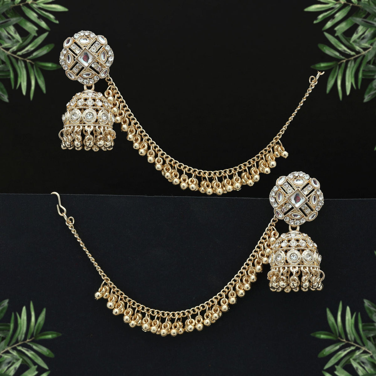 White Color Kundan Earrings Ethnic Style