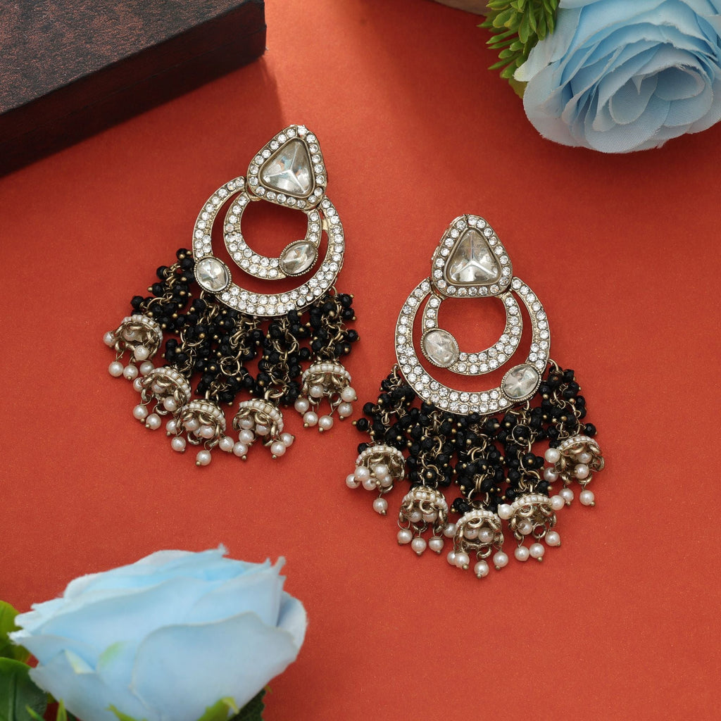 Black Color Kundan Earrings Traditional Wear