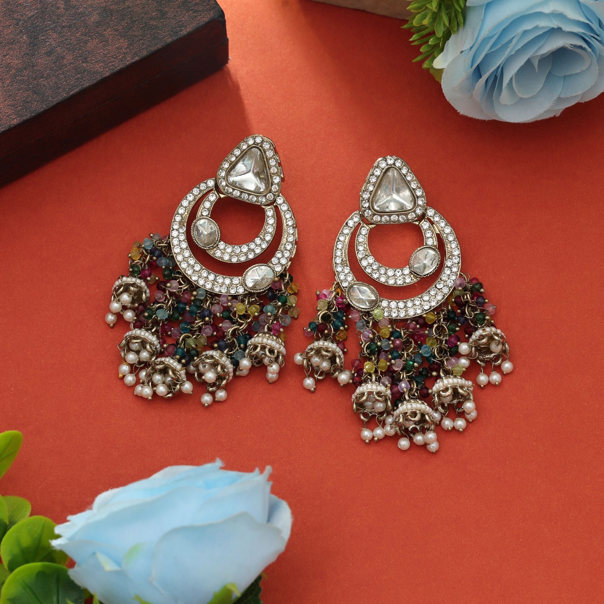 Multi Color Kundan Earrings Festive Wear