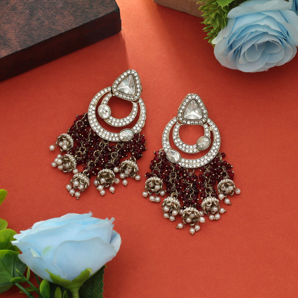 Maroon Color Kundan Earrings Bridal Wear