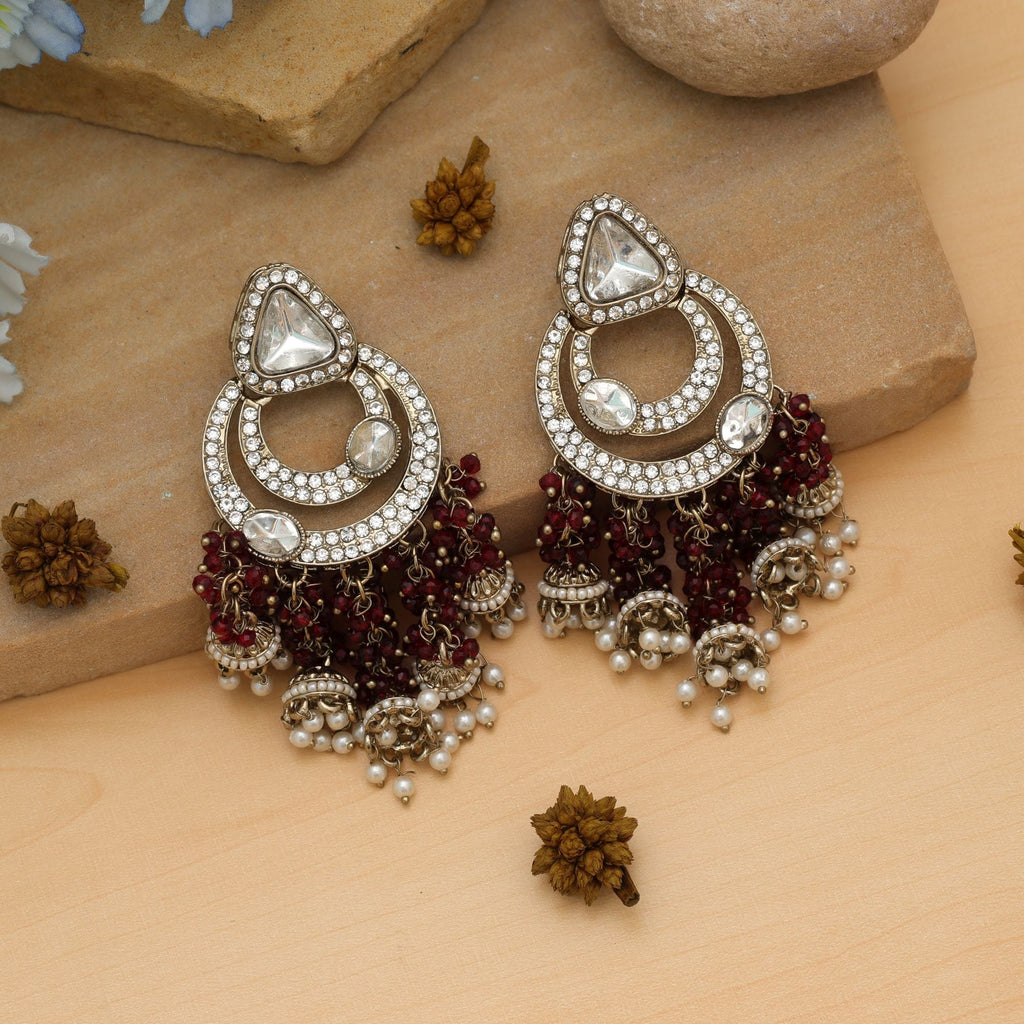 Maroon Color Kundan Earrings Bridal Wear
