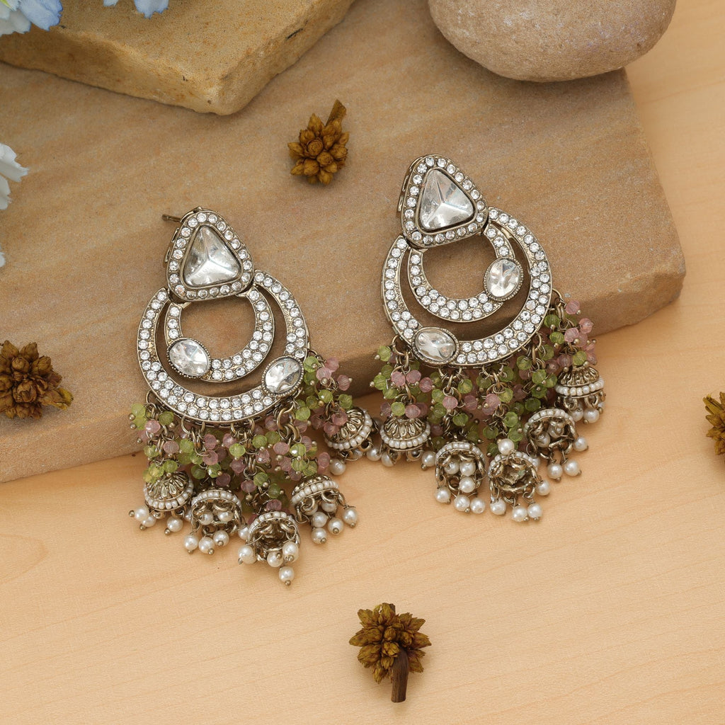 Pista Green & Pink Color Kundan Earrings Designer Wear
