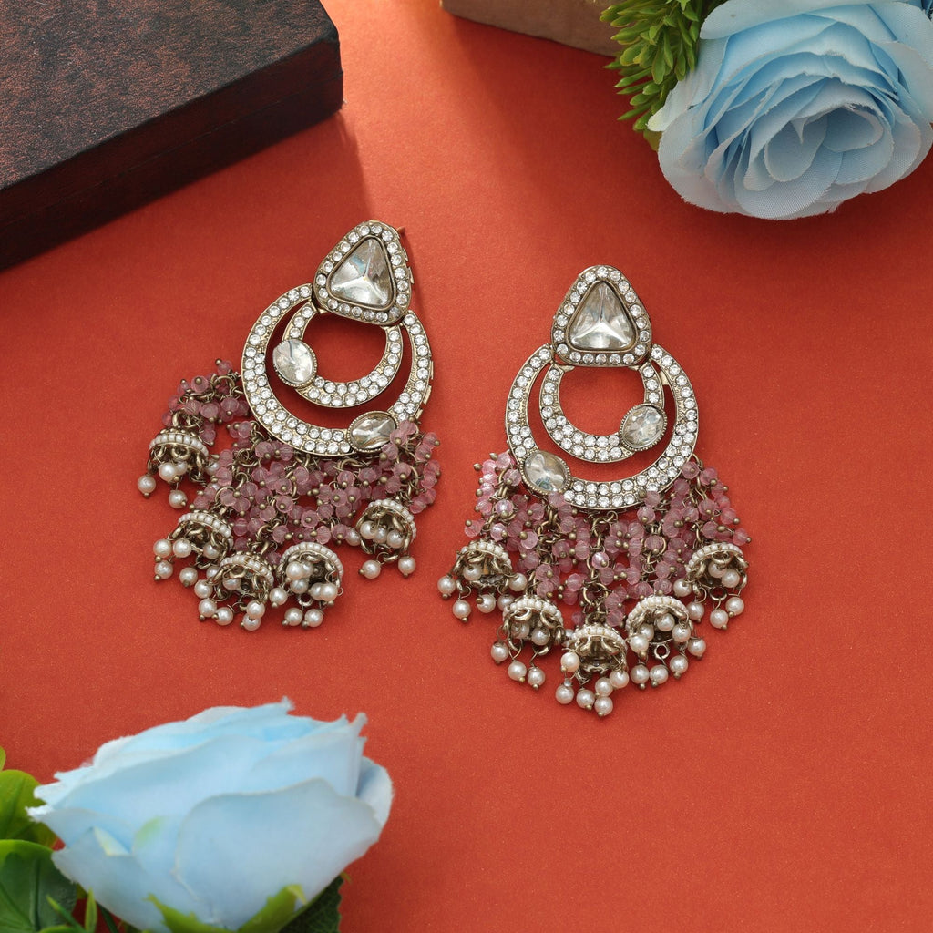 Pink Color Kundan Earrings Party Wear