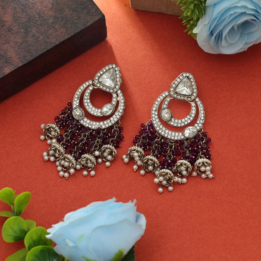Purple Color Kundan Earrings Festive Wear