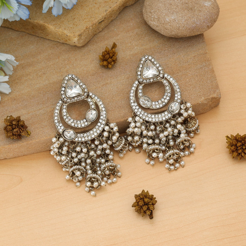 White Color Kundan Earrings Wedding Wear