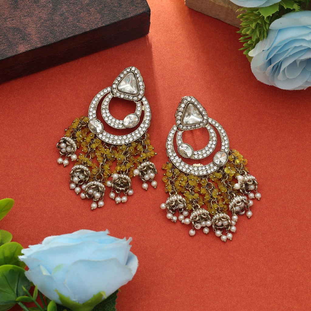 Yellow Color Kundan Earrings Festive Wear