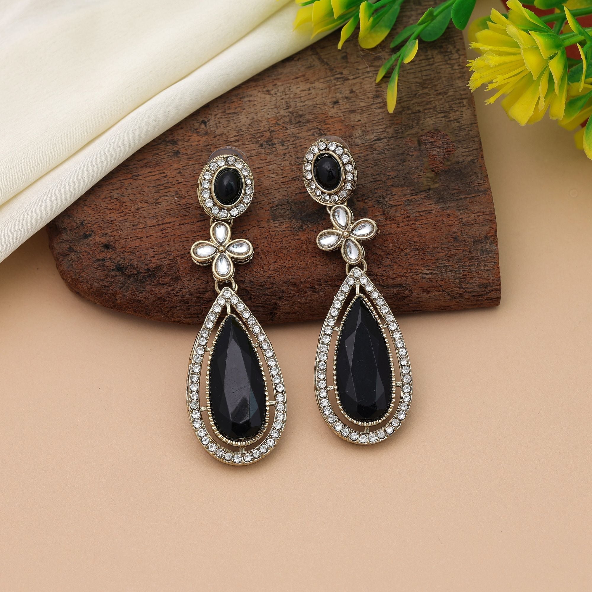 Black Kundan Earrings - Modern Ethnic