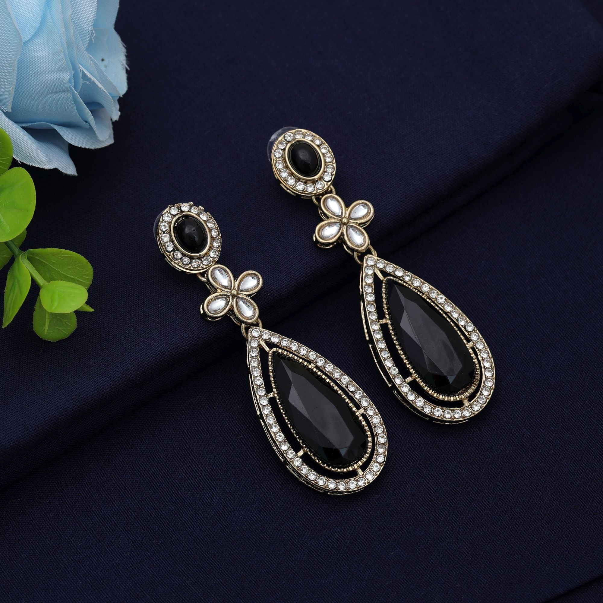 Black Kundan Earrings - Modern Ethnic