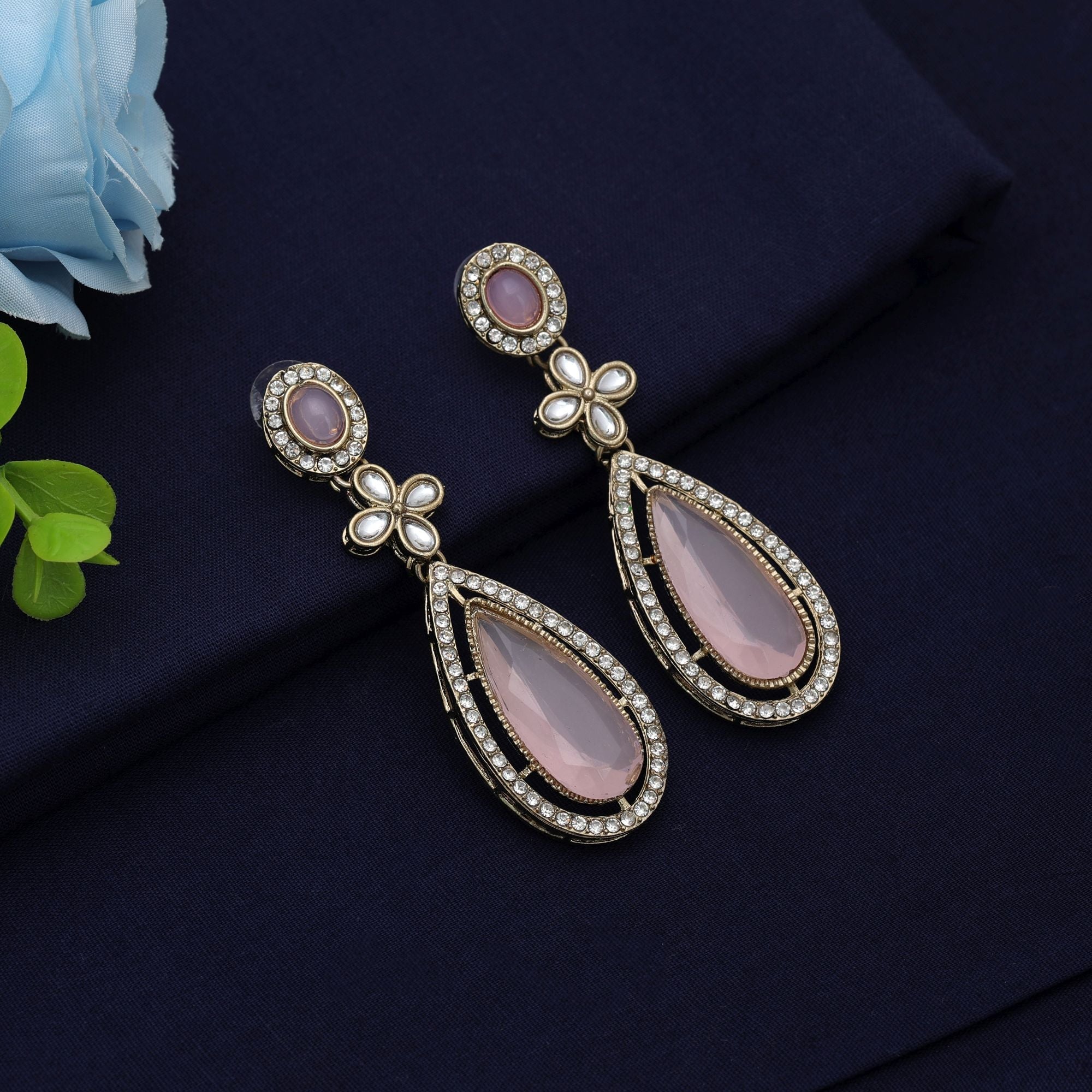Light Pink Kundan Earrings - Party Fashion