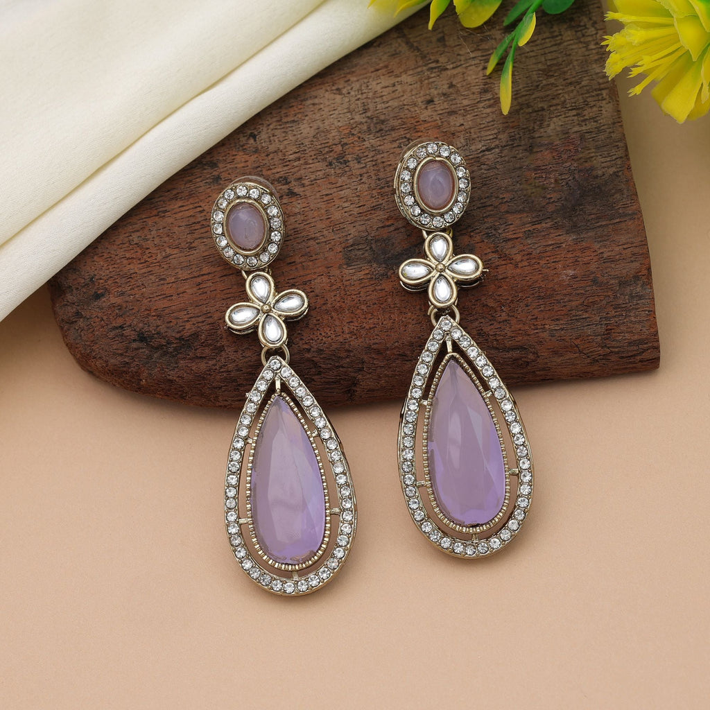 Light Purple Kundan Earrings - Women's Style