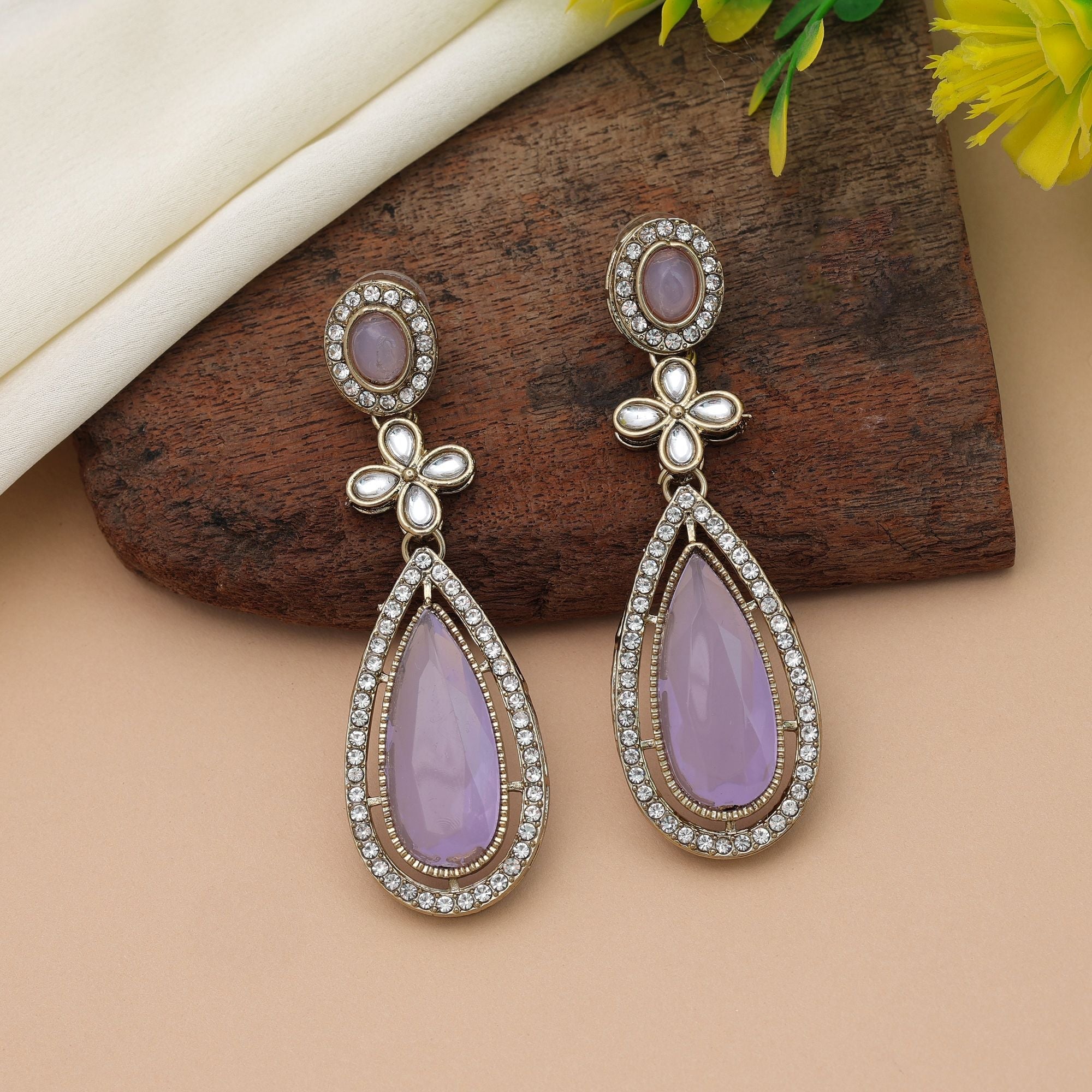 Light Purple Kundan Earrings - Women's Style