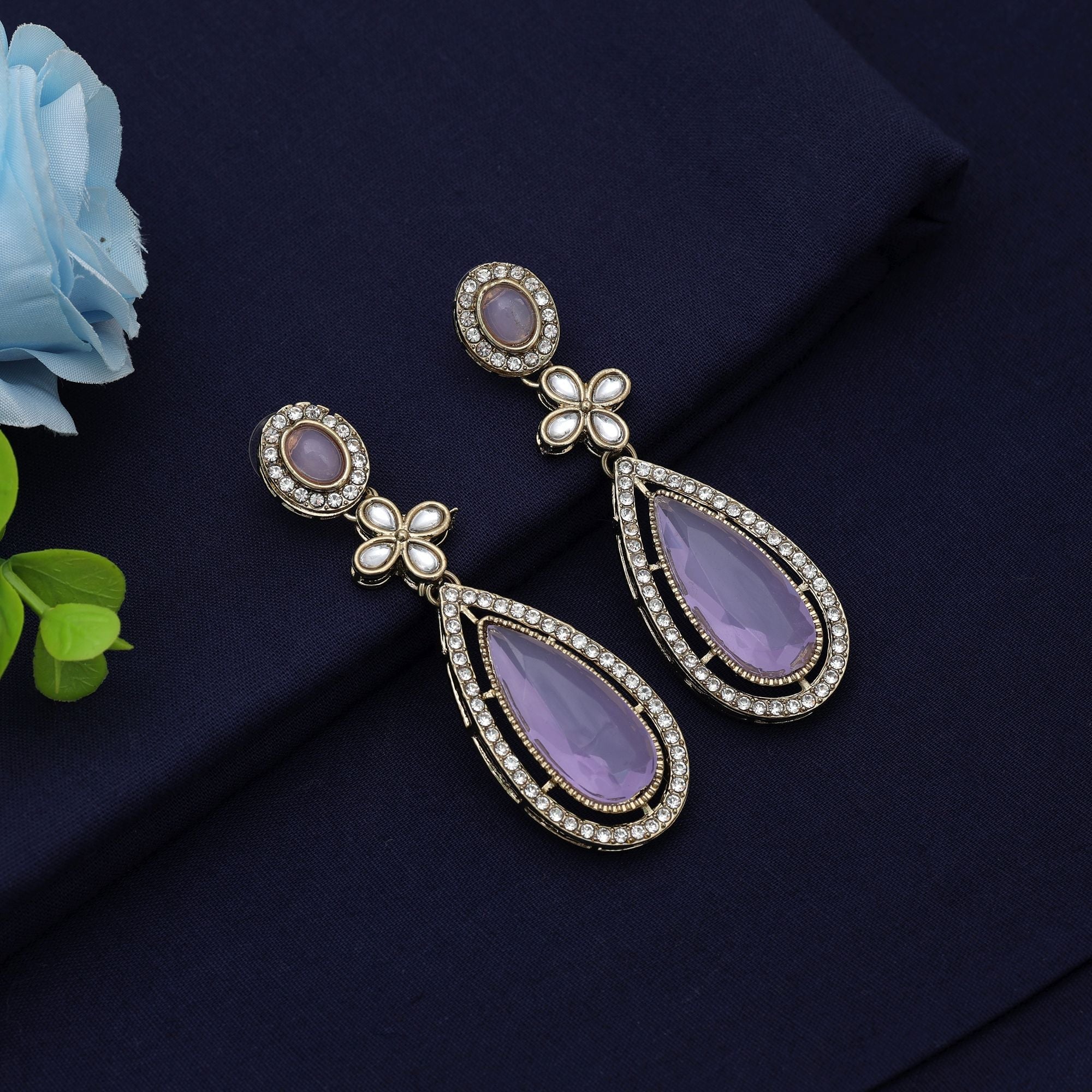 Light Purple Kundan Earrings - Women's Style