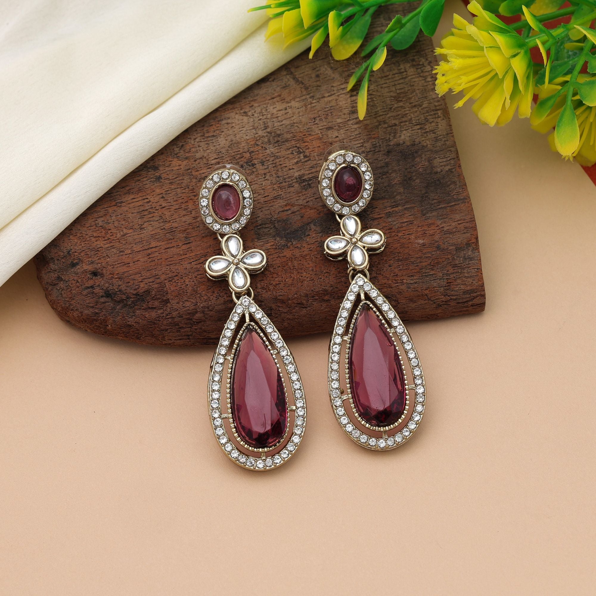 Magenta Kundan Earrings - Party Wear