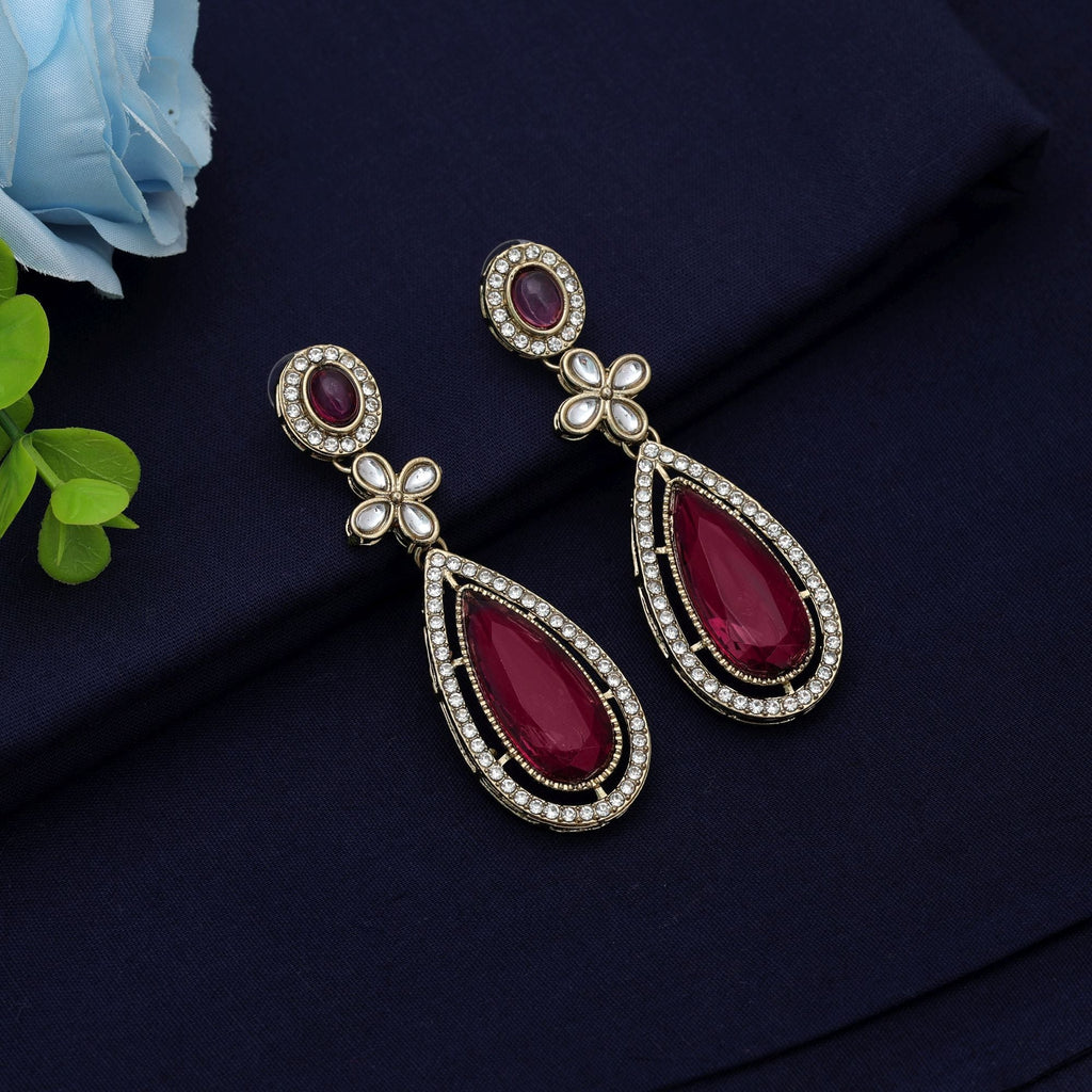 Magenta Kundan Earrings - Party Wear