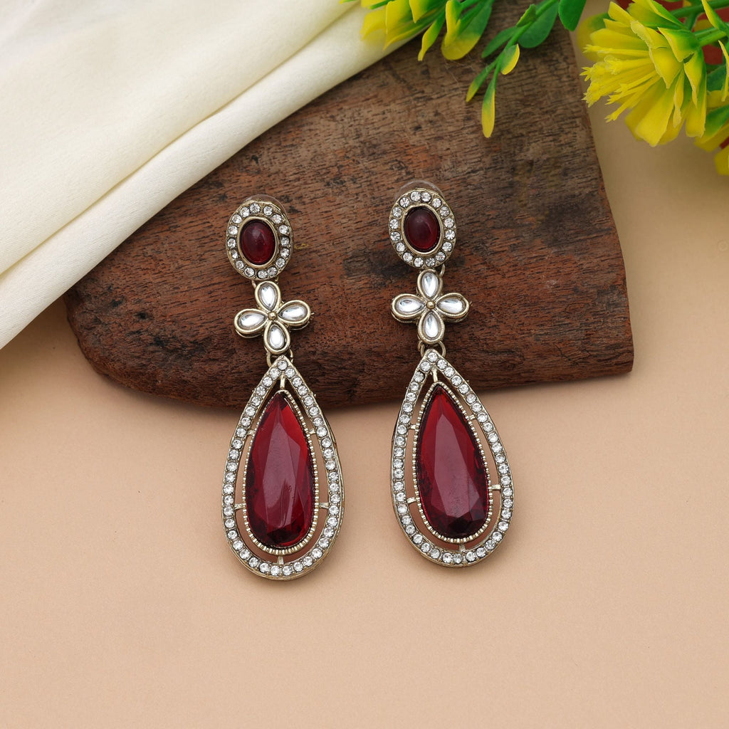 Maroon Kundan Earrings - Traditional