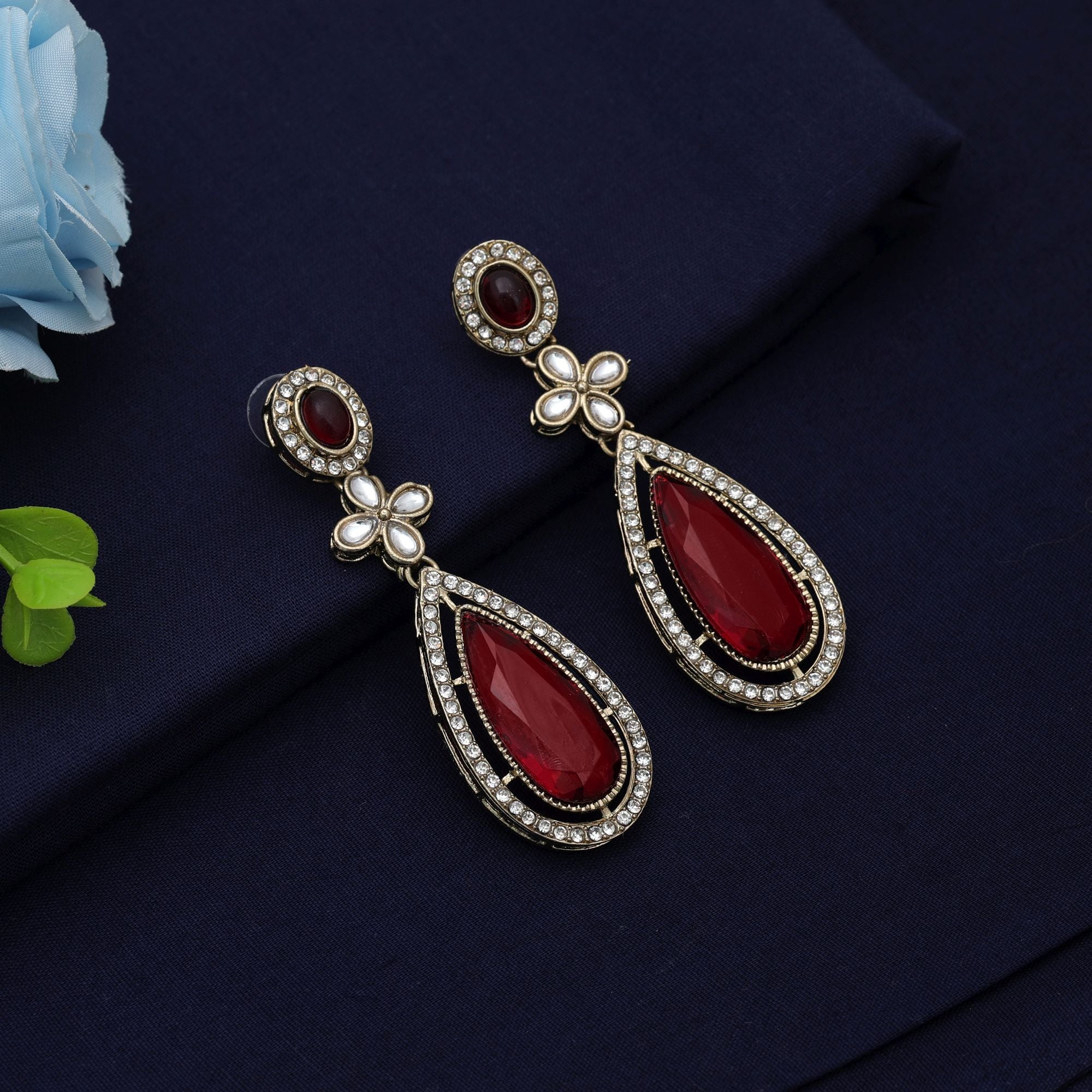 Maroon Kundan Earrings - Traditional