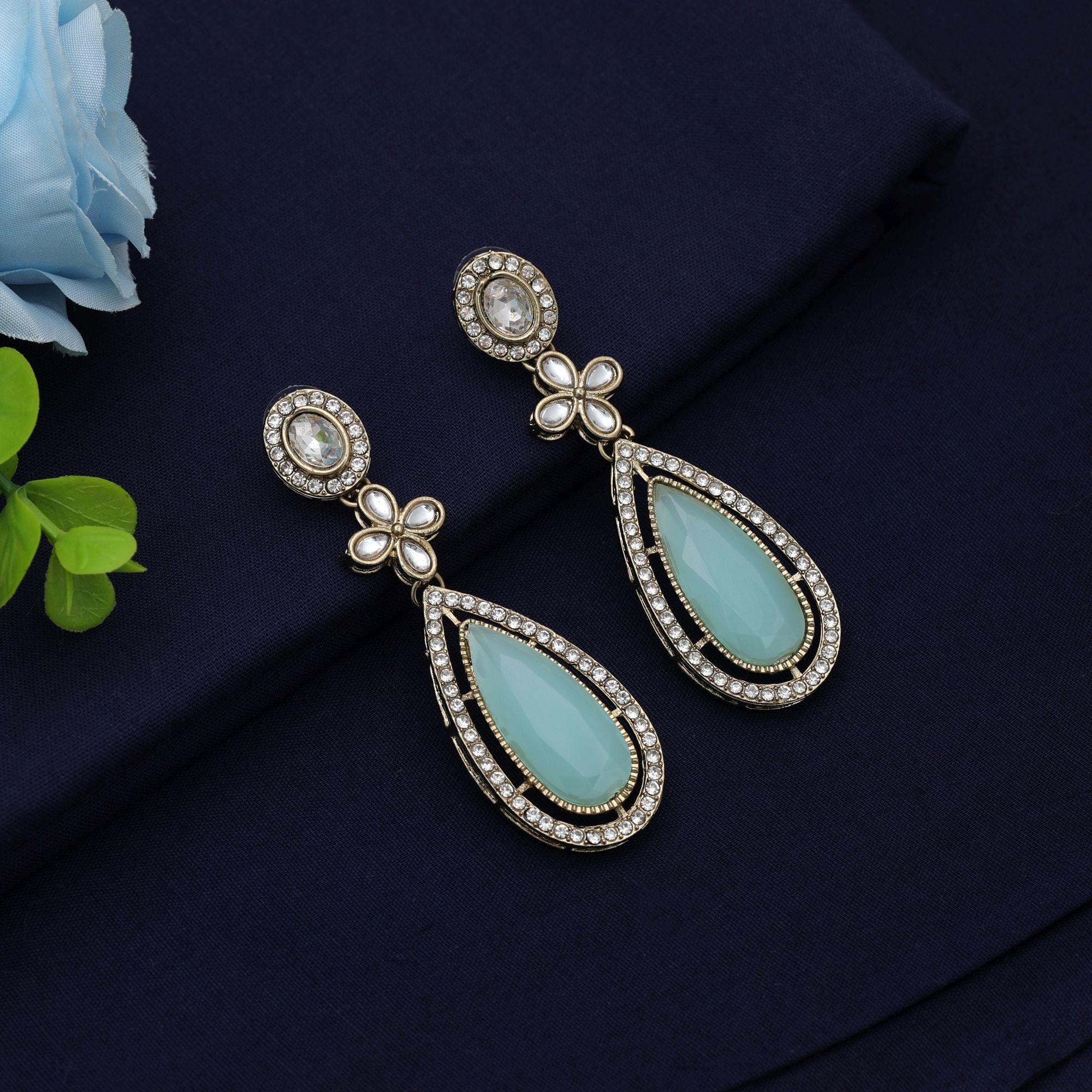 Pista Green Kundan Earrings - Festive Wear