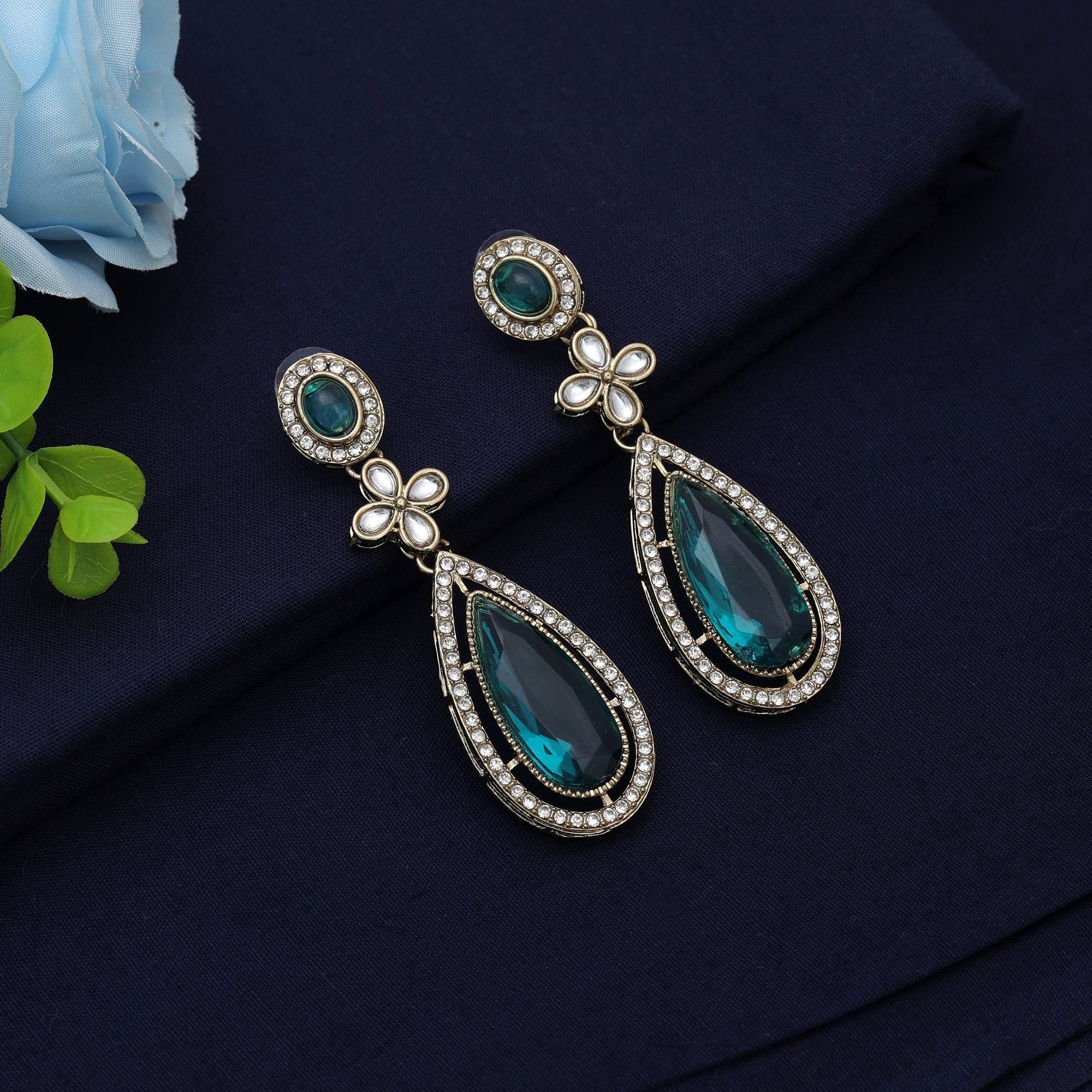 Rama Green Kundan Earrings - Bridal