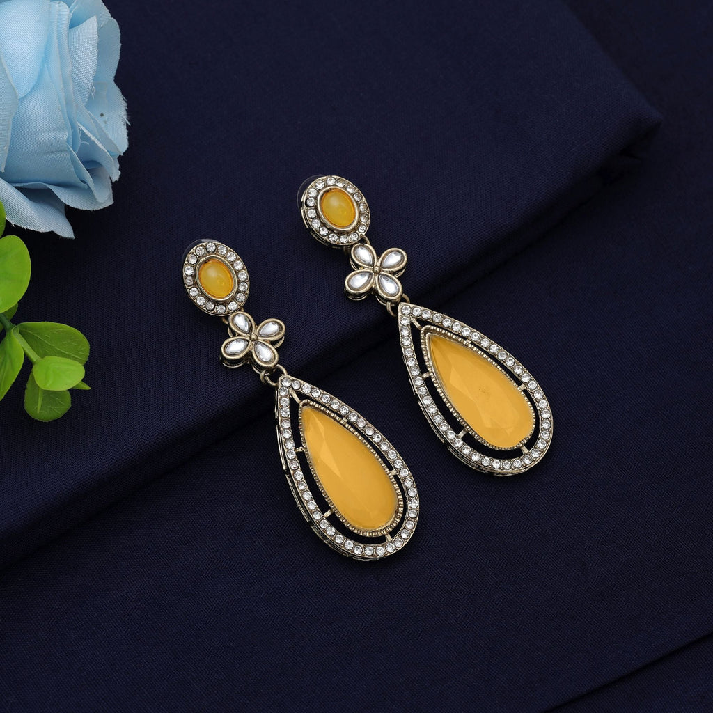 Yellow Kundan Earrings - Ethnic Wear