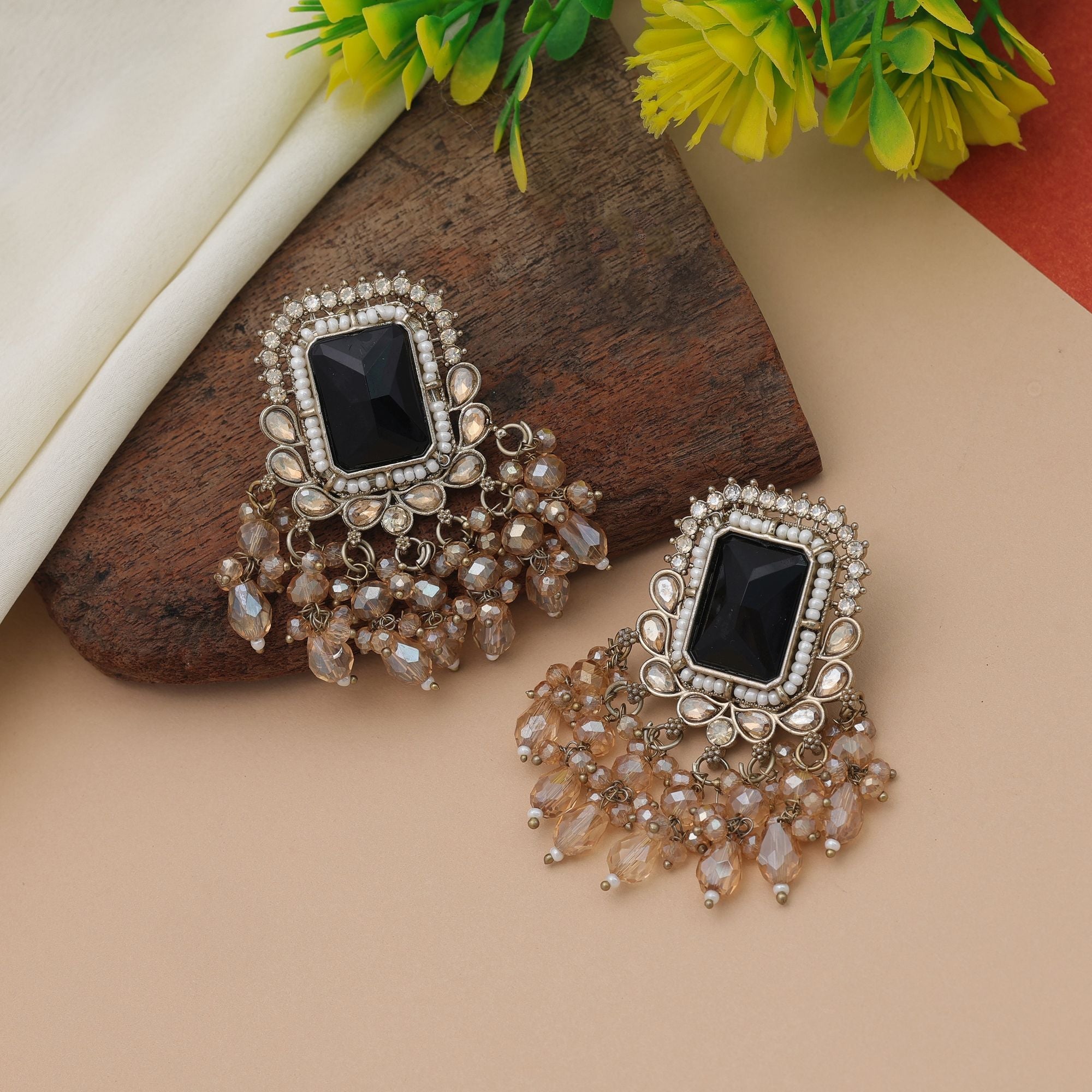 Black Kundan Earrings - Elegant Style