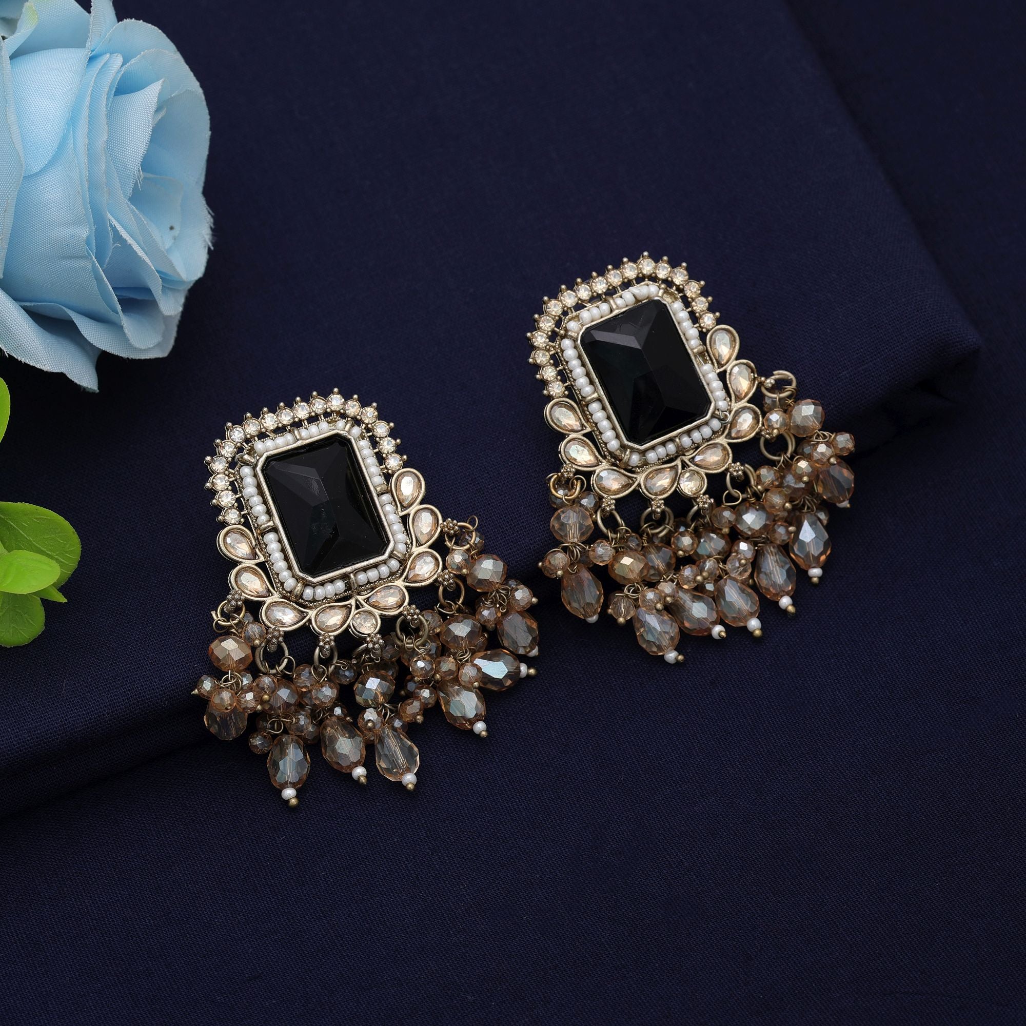 Black Kundan Earrings - Elegant Style