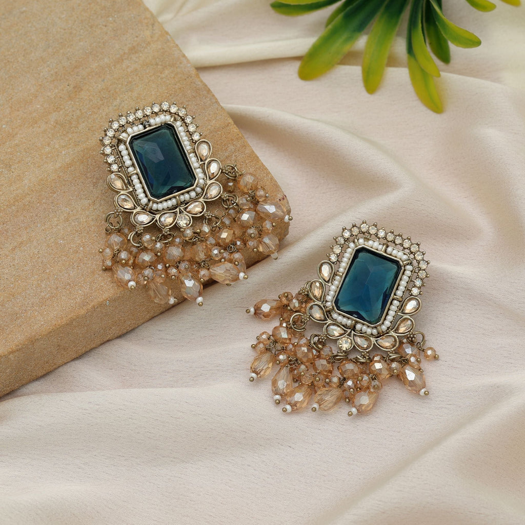 Blue Kundan Earrings - Party Style