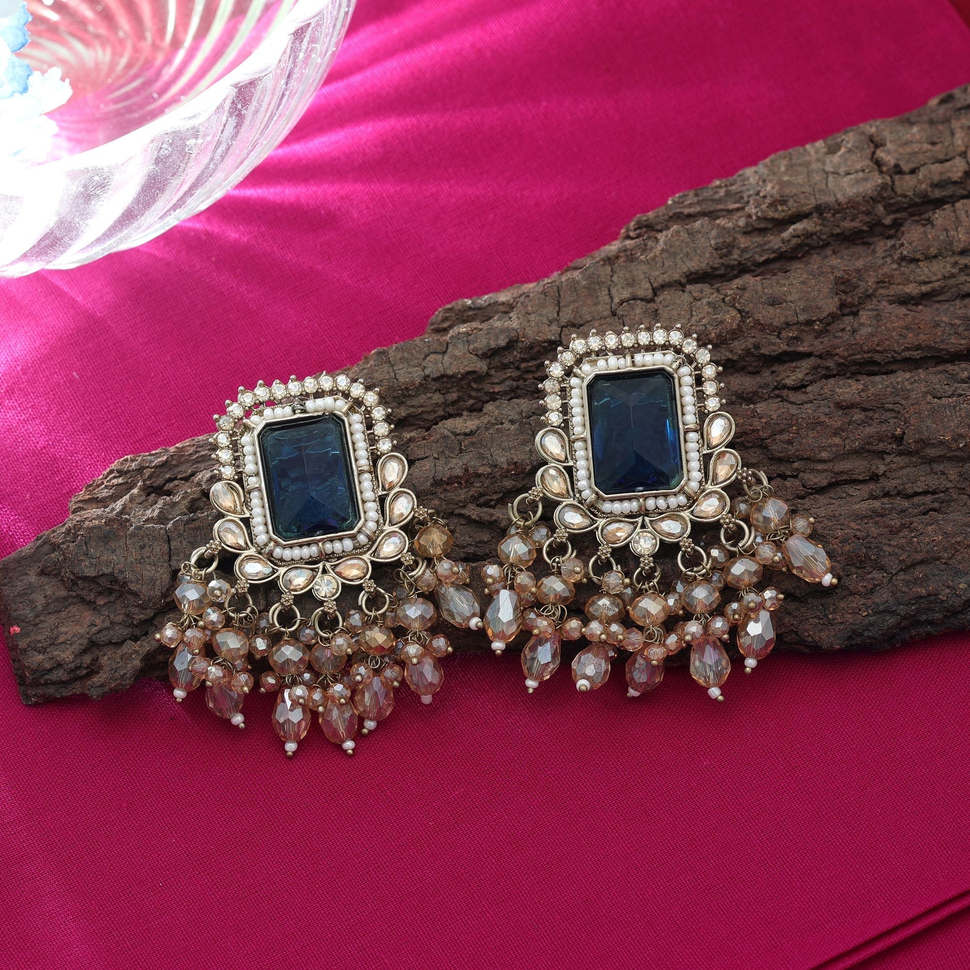 Blue Kundan Earrings - Party Style