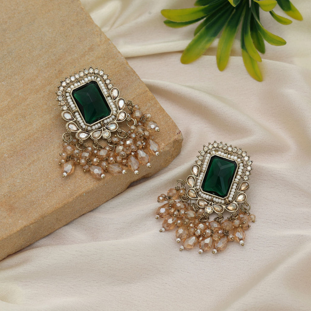 Green Kundan Earrings - Celebration Wear