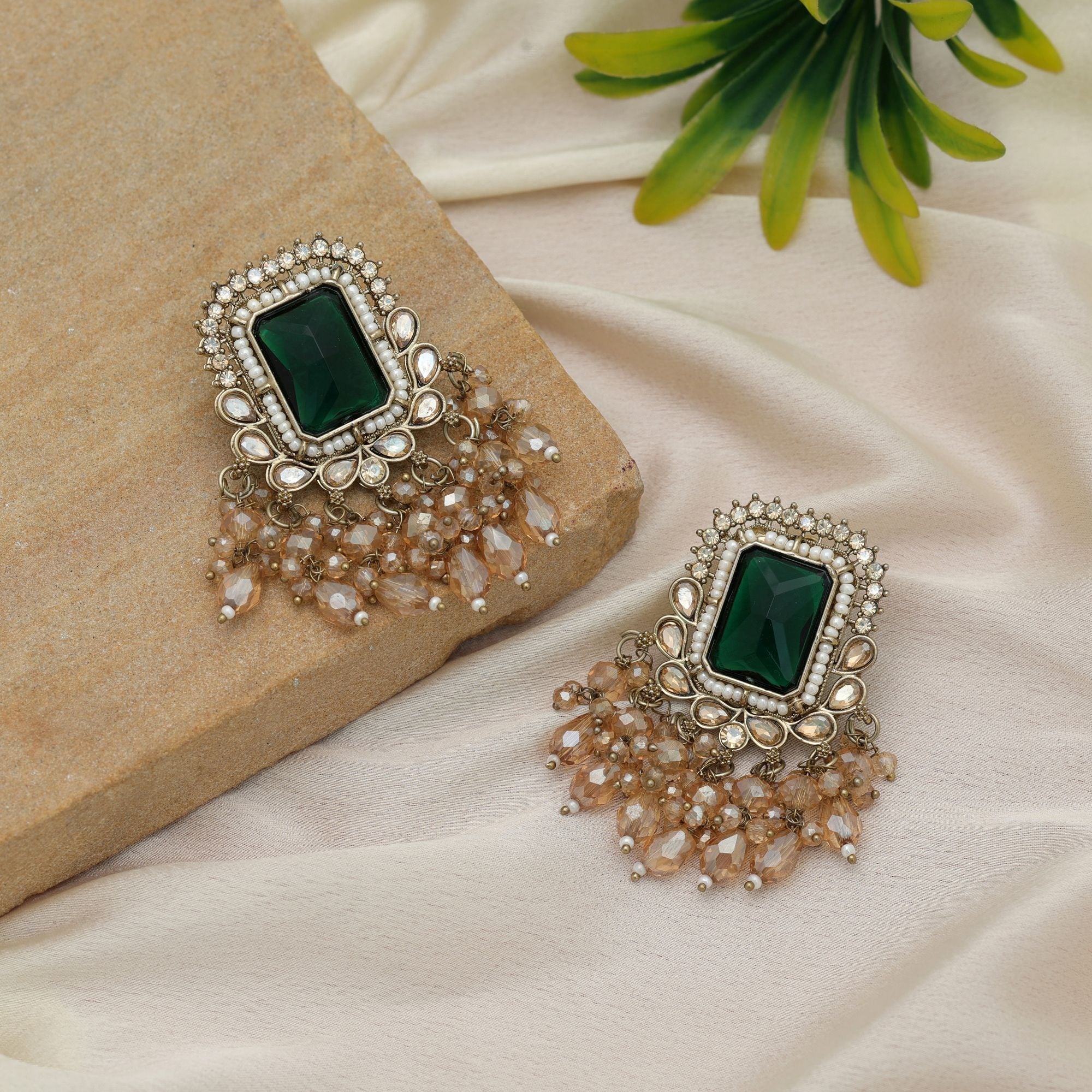 Green Kundan Earrings - Celebration Wear