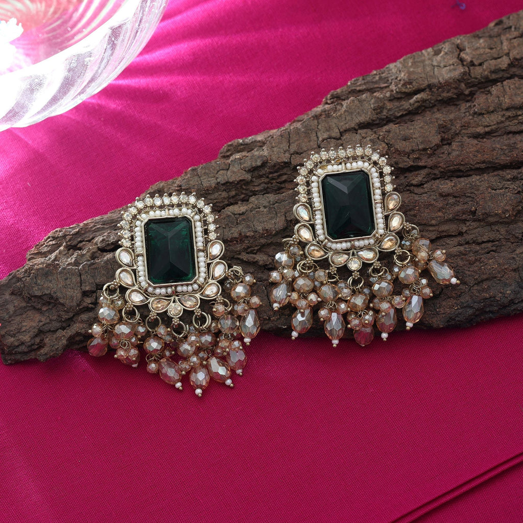 Green Kundan Earrings - Celebration Wear