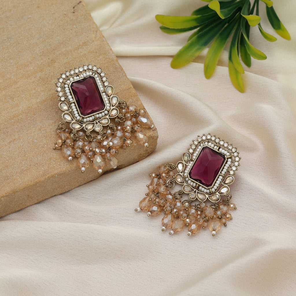 Magenta Kundan Earrings - Ethnic Events