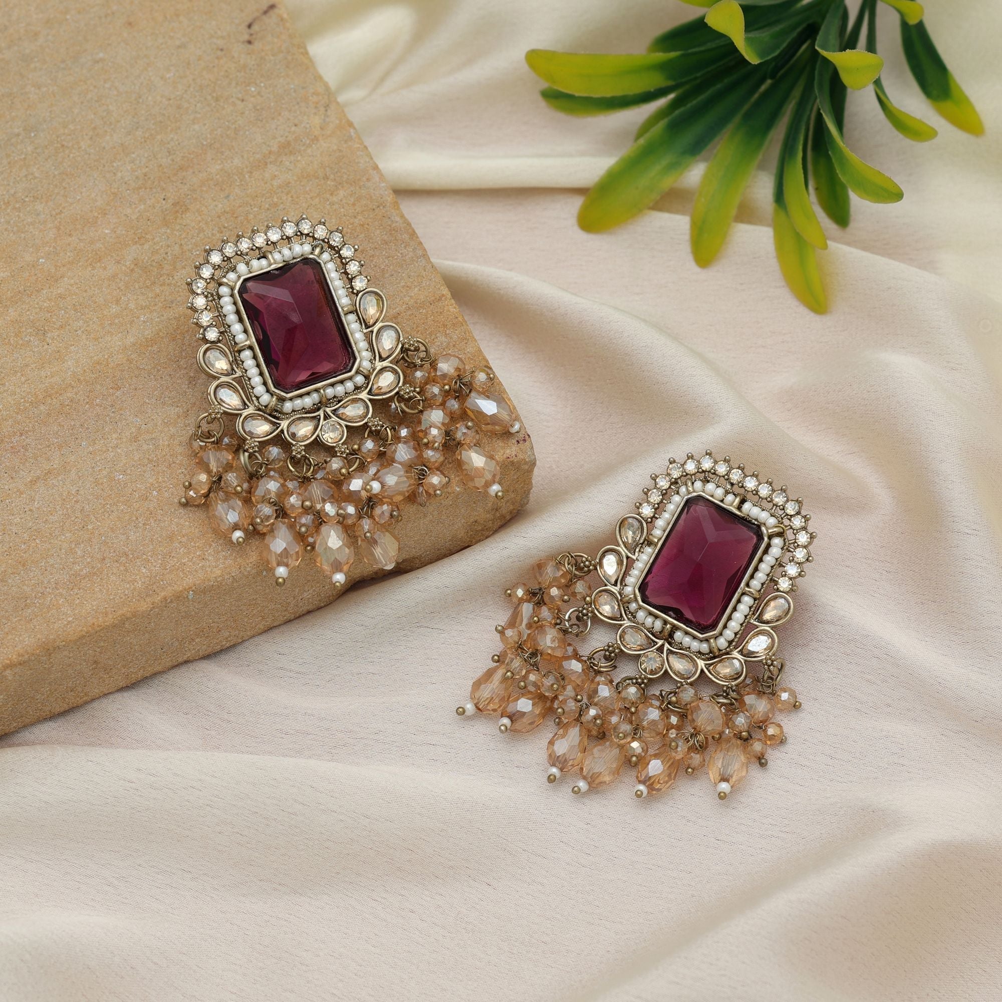Magenta Kundan Earrings - Ethnic Events
