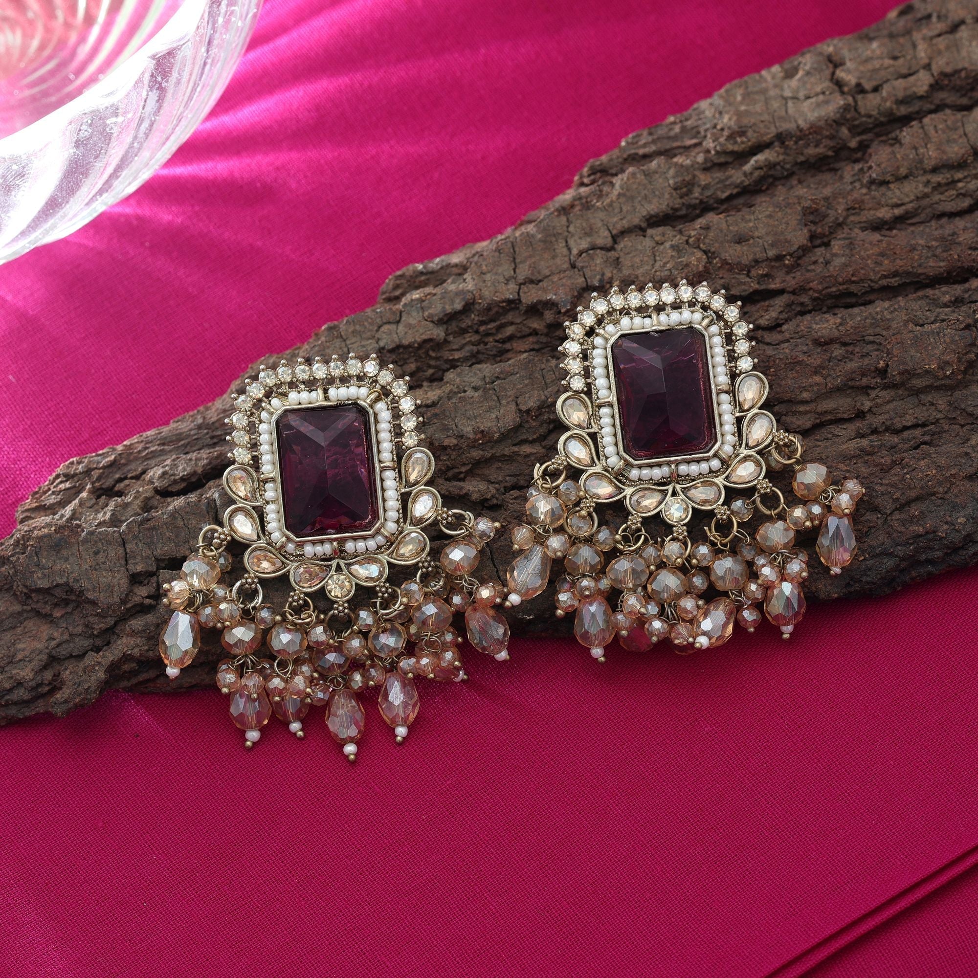 Magenta Kundan Earrings - Ethnic Events