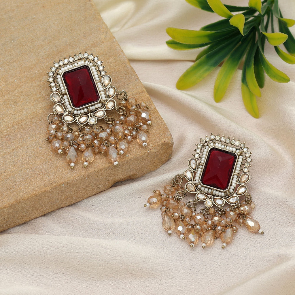 Maroon Kundan Earrings - Daily Wear