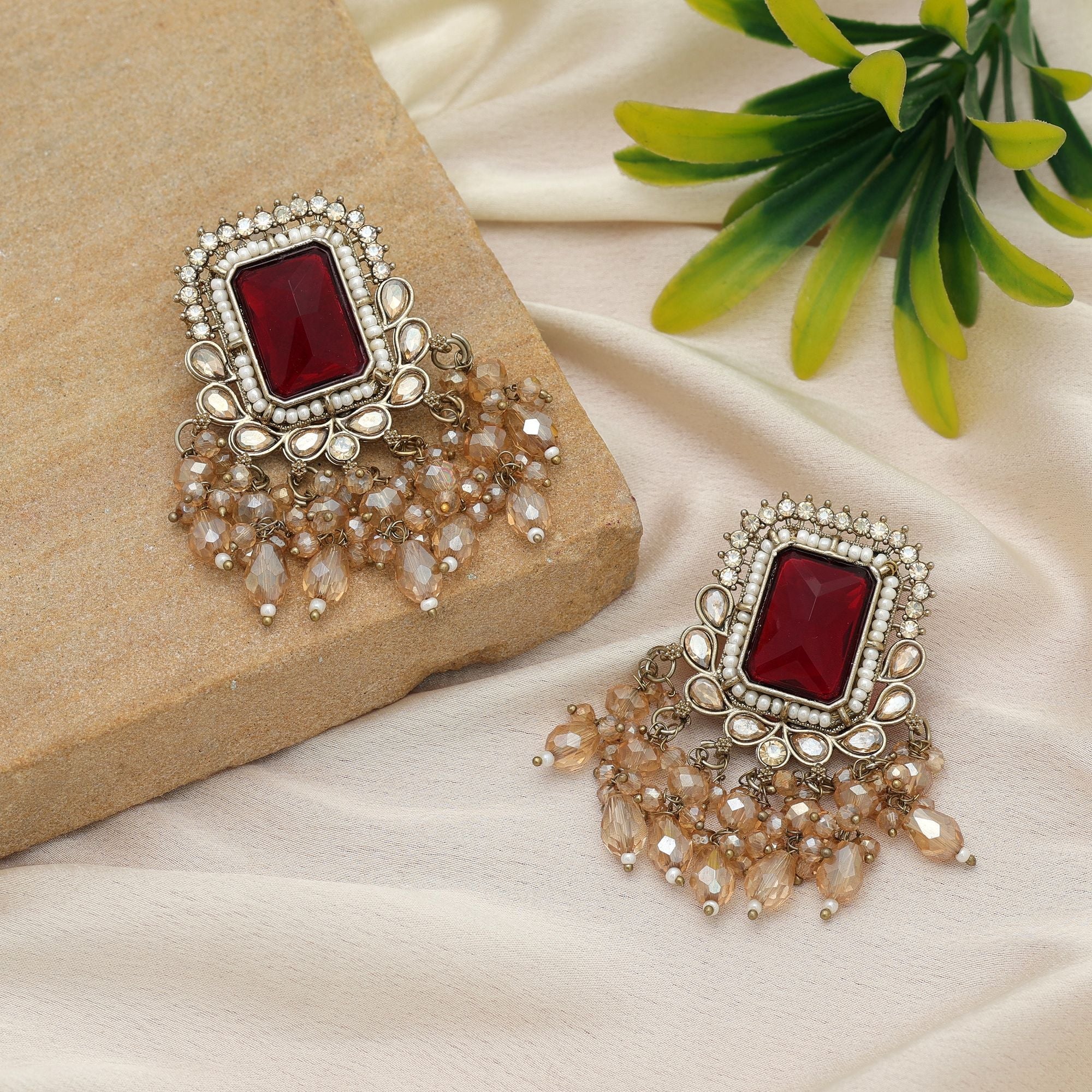 Maroon Kundan Earrings - Daily Wear
