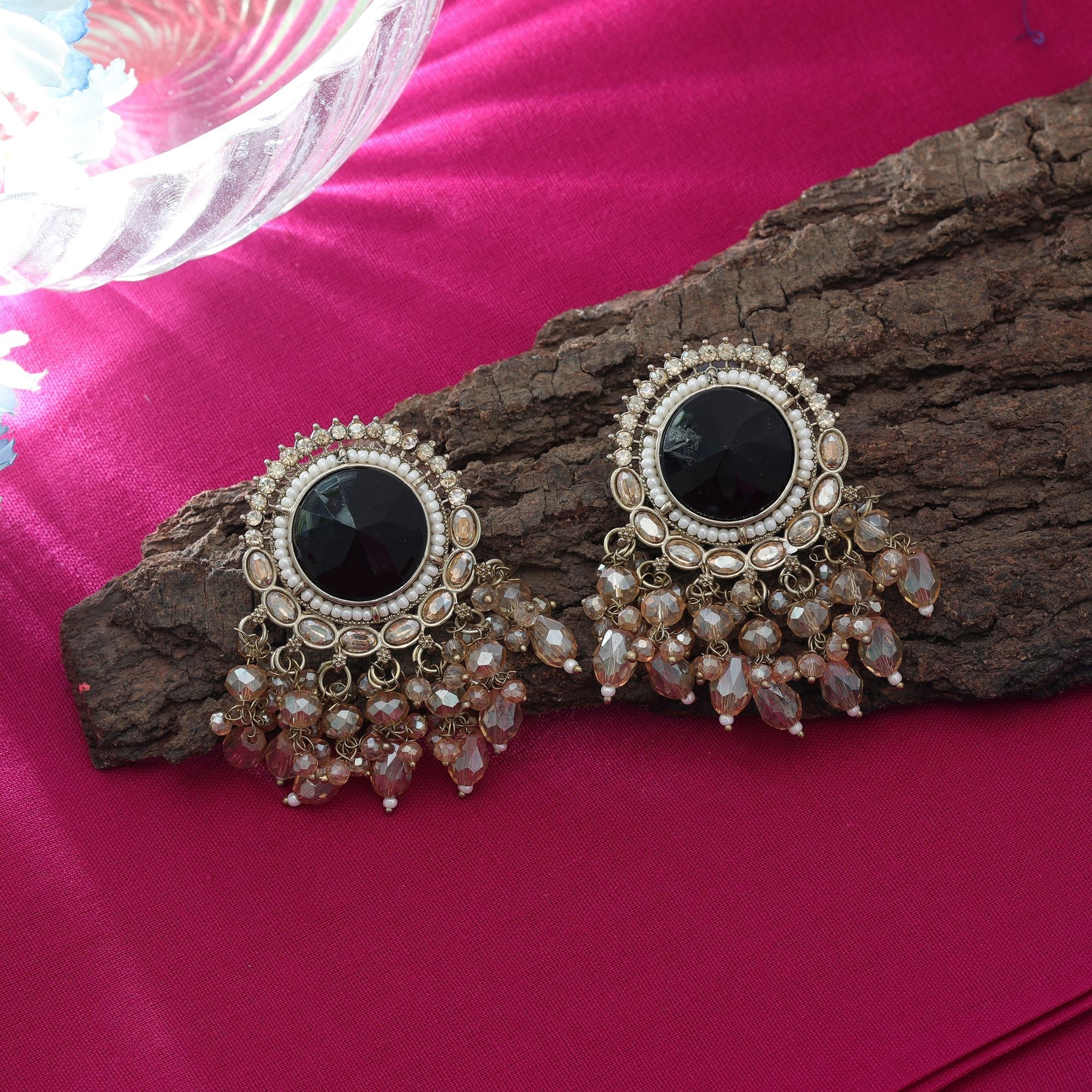 Black Kundan Statement Earrings