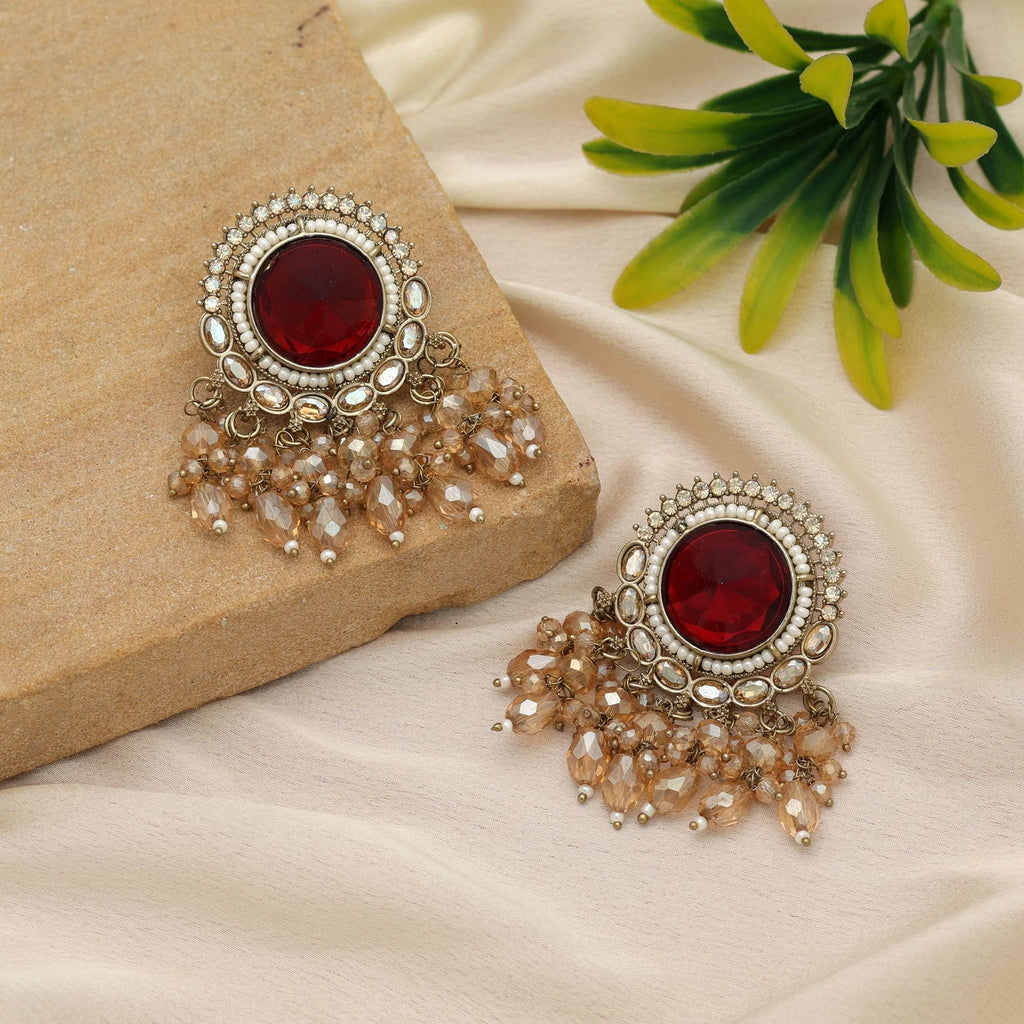 Maroon Kundan Earrings - Designer Wear