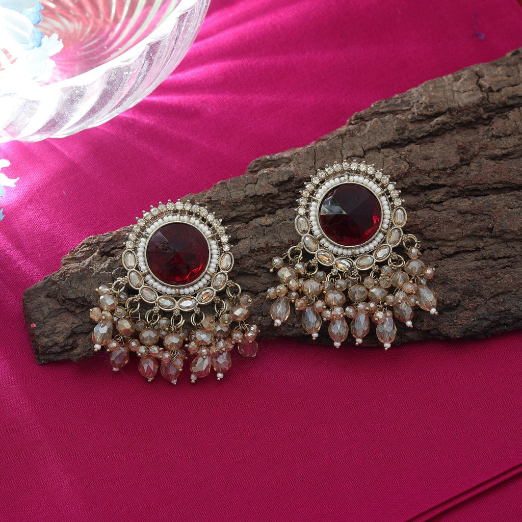 Maroon Kundan Earrings - Designer Wear