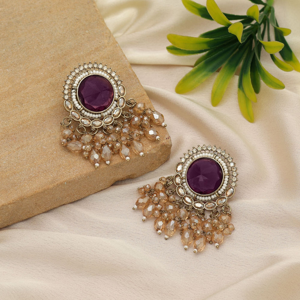 Purple Kundan Earrings - Party Wear