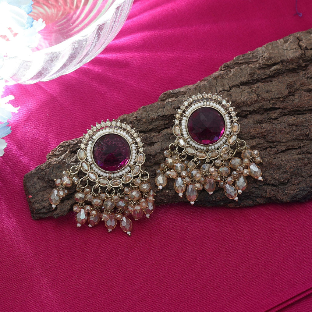 Purple Kundan Earrings - Party Wear