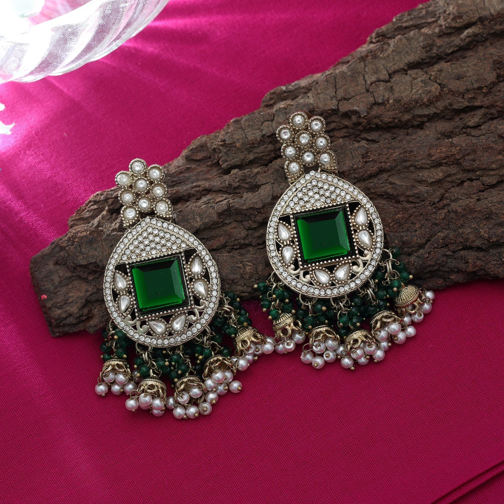 Green Kundan Earrings - Traditional