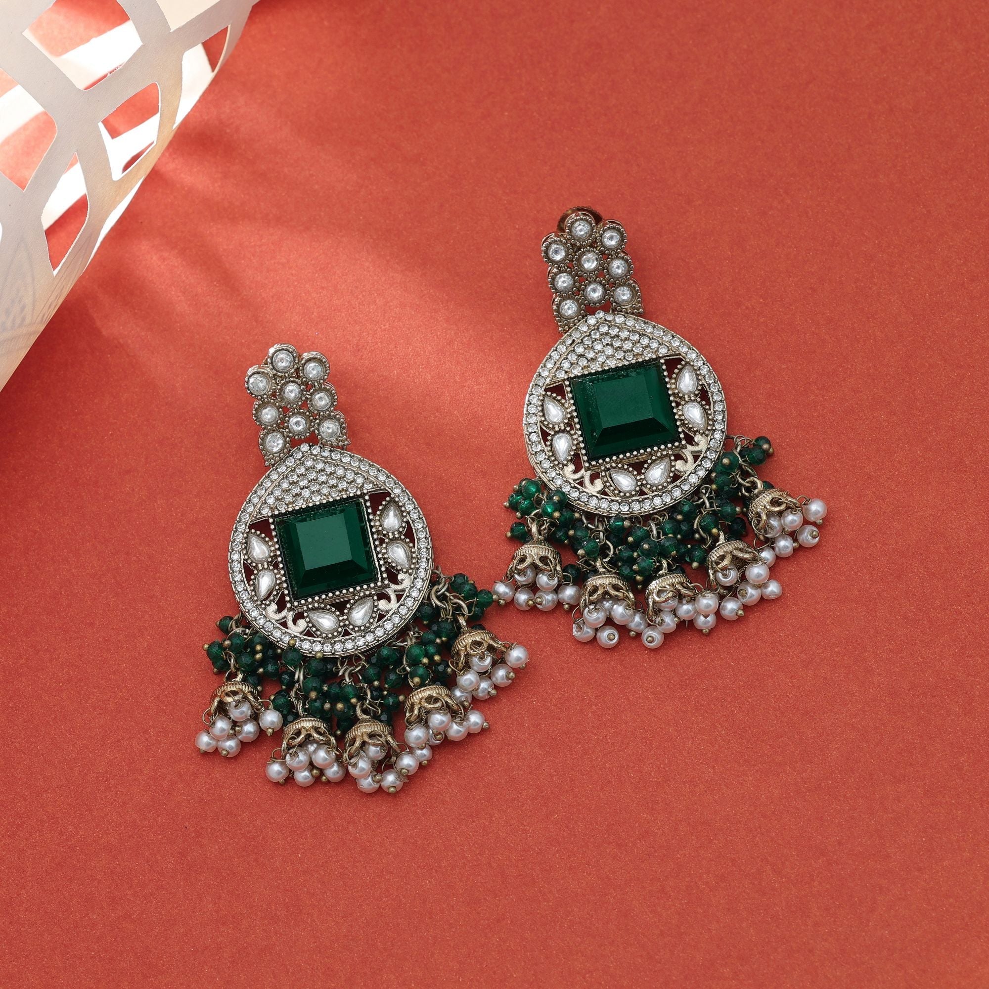 Green Kundan Earrings - Traditional